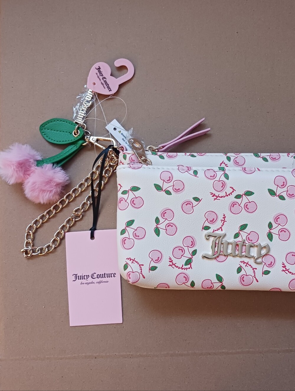 Juicy Couture Rare *CHERRY GIRL* Double Zip Wallet Wristlet w/ Charms 7x5in NWT